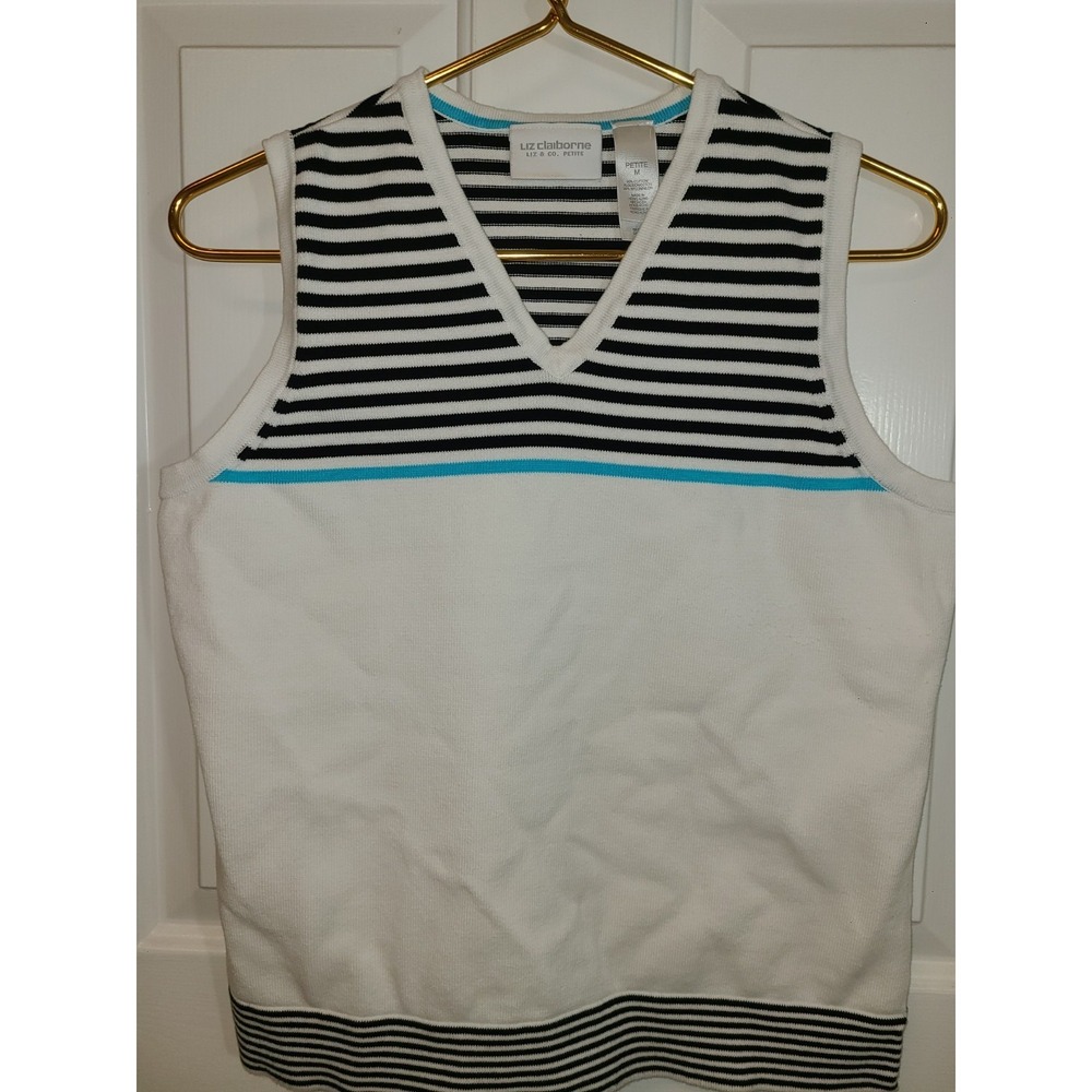 Liz Claiborne Sweater Vest Women's Sz PM White & Black Sleeveless Golf Active
